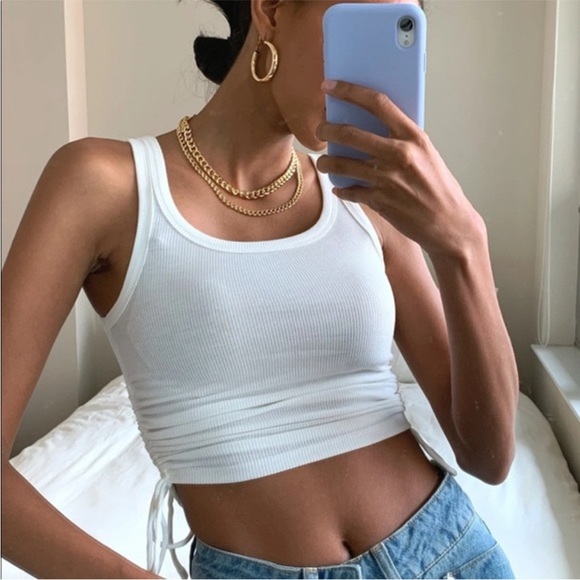 WHITE RIBBED CROP TOP - Picture 1 of 8